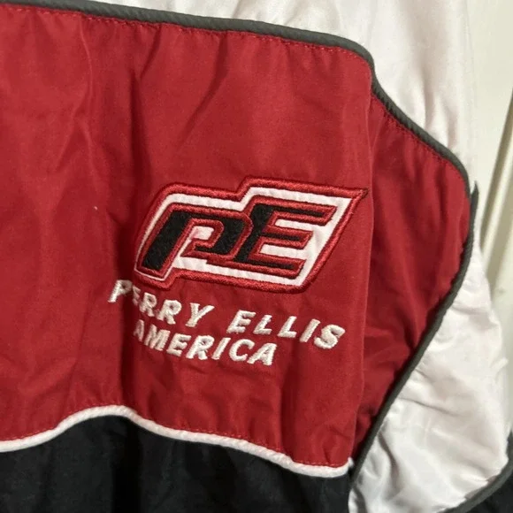 Vtg 90s Perry Ellis Logo Windbreaker Jacket, Lined Dad Full Zip XXL - Picture 2 of 7